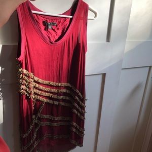 Elizabeth and James fringe silk gold beaded dress